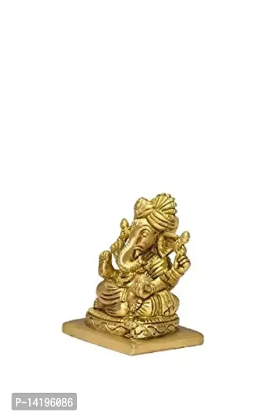 Kuber Handicraft Brass Engraved Lord Pagdi Ganesh Statue Decorative Showpiece - 8.1 cm (Brass, Gold)-thumb2