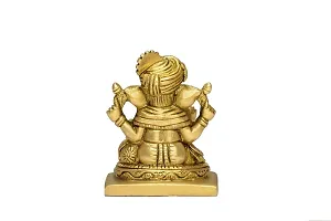 Kuber Handicraft Brass Engraved Lord Pagdi Ganesh Statue Decorative Showpiece - 8.1 cm (Brass, Gold)-thumb2