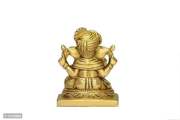 Kuber Handicraft Brass Engraved Lord Pagdi Ganesh Statue Decorative Showpiece - 8.1 cm (Brass, Gold)-thumb3