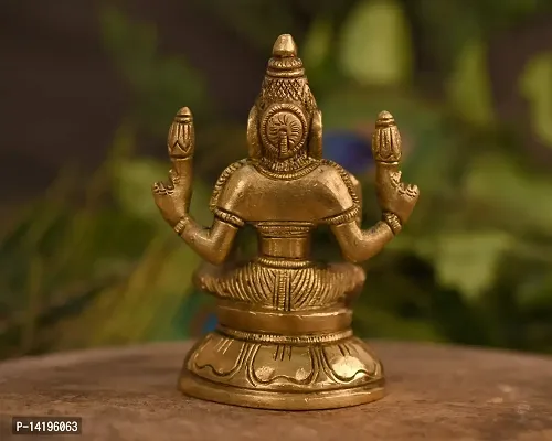 Kuber Handicraft Brass Lord Laxmi Statue murti Hindu Goddess Sitting Idol Sculpture Good Luck  Success(Size- 3 x 2.5 Inches)-thumb4