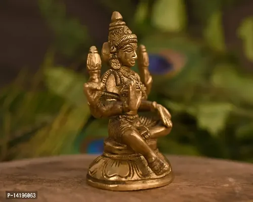 Kuber Handicraft Brass Lord Laxmi Statue murti Hindu Goddess Sitting Idol Sculpture Good Luck  Success(Size- 3 x 2.5 Inches)-thumb3