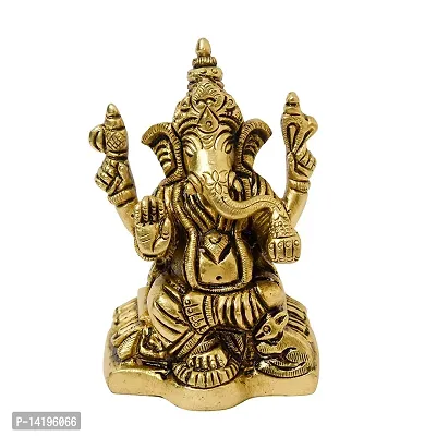 Kuber Handicraft Brass Ganesha Idol, 3.25 inches, 370 gm, Brass Black Antique Finish, 1 Pc, Sits on pita, Home Decor-thumb0