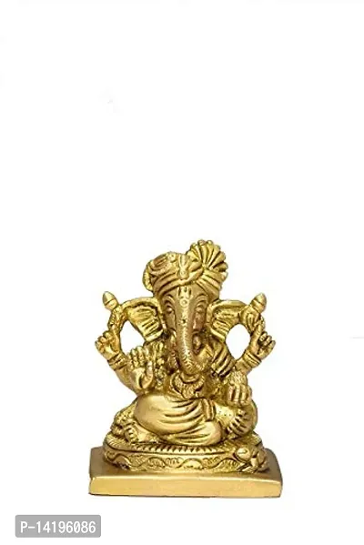 Kuber Handicraft Brass Engraved Lord Pagdi Ganesh Statue Decorative Showpiece - 8.1 cm (Brass, Gold)