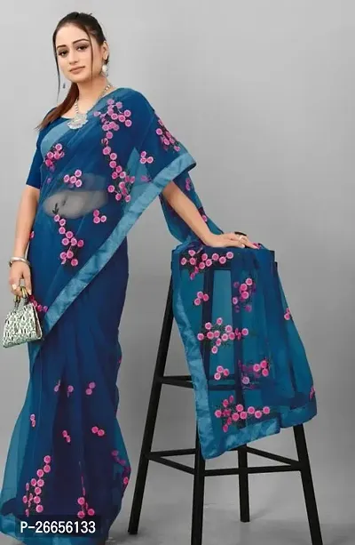 Beautiful Blue Net Saree For Women