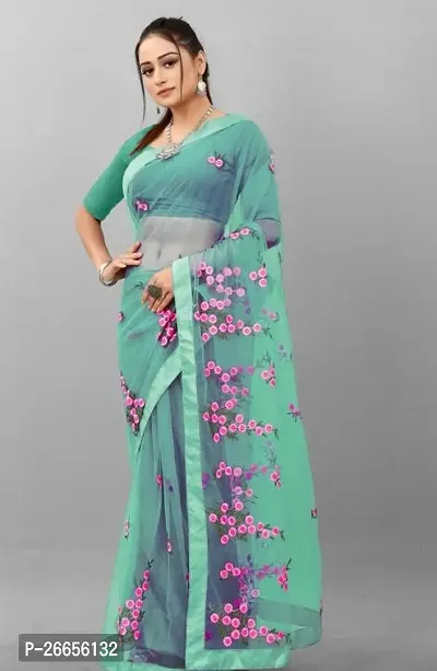 Beautiful Green Net Saree For Women