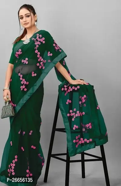 Beautiful Green Net Saree For Women-thumb0