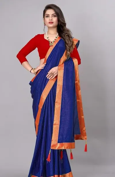 Women Stylish Chanderi Saree without Blouse piece