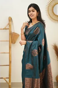 Blue cotton silk sari with foil butta print and beautiful pallu-thumb2