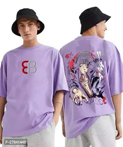 Classy Naruto Anime Graphic print Oversize Cotton Lavender T-Shirt For Men-thumb0