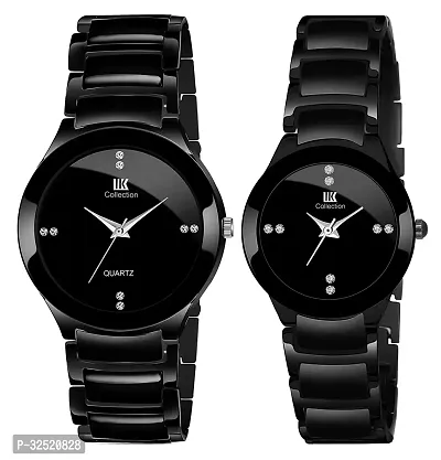 Stylish Black Metal Analog Watches For Couple Combo