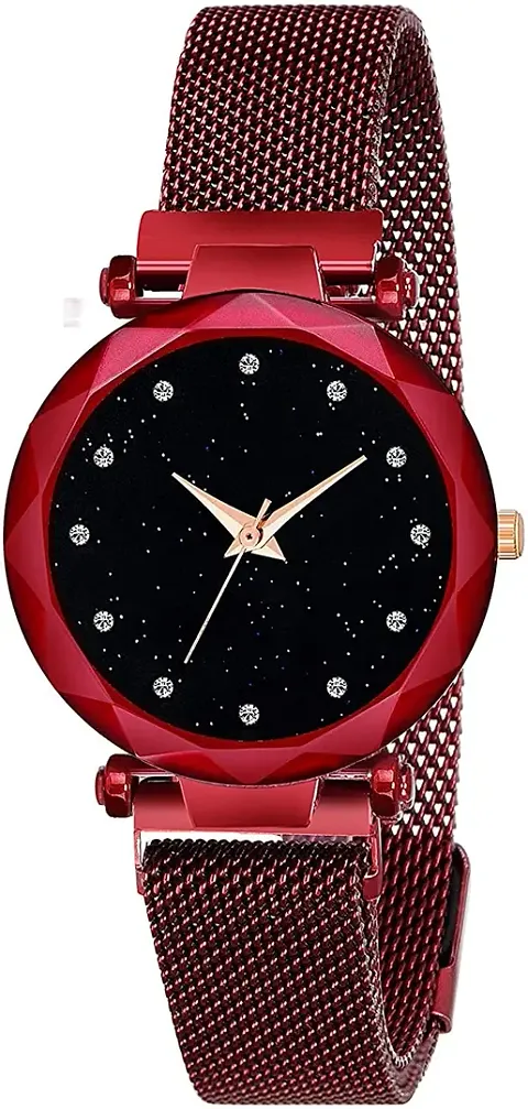 Varnis Magnet Strap Analog Dial Watch for Women (Black Dim Meg)