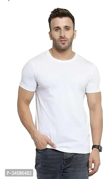 Elegant White Polyester Solid Round Neck Tees For Men-thumb0