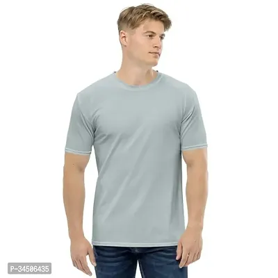 Elegant Grey Polyester Solid Round Neck Tees For Men-thumb0