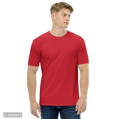 Elegant Red Polyester Solid Round Neck Tees For Men-thumb0