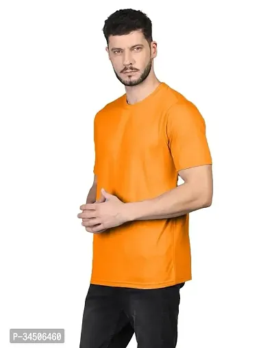 Elegant Orange Polyester Solid Round Neck Tees For Men-thumb0