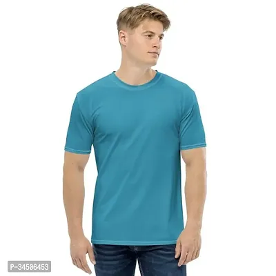 Elegant Blue Polyester Solid Round Neck Tees For Men-thumb0