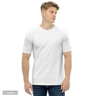 Elegant White Polyester Solid Round Neck Tees For Men-thumb0