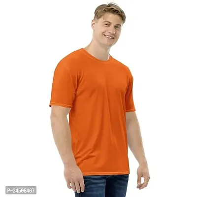 Elegant Orange Polyester Solid Round Neck Tees For Men-thumb0