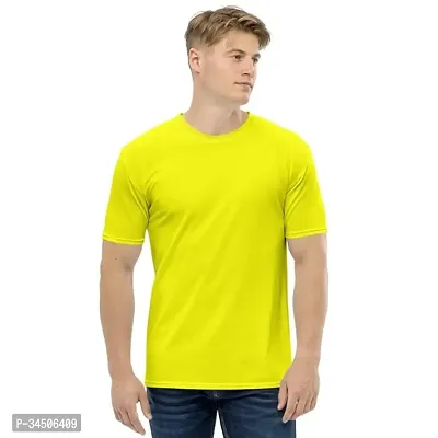 Elegant Yellow Polyester Solid Round Neck Tees For Men-thumb0