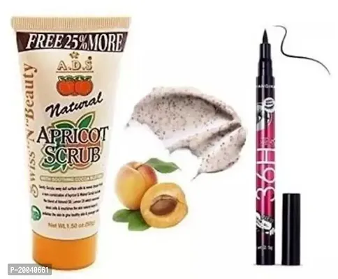 ADS Natural Apricot Face Scrub 50gm Pack Of 1 With Yanqina 36H Black Waterproof Pen Eyeliner Pack Of 1-thumb0