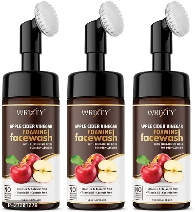 Organic Apple Cider Vinegar Face Wash For Oil Control, Balances Skin Acv Foaming Face Wash With Brush For Deep Cleansing Pack Of 3-thumb0