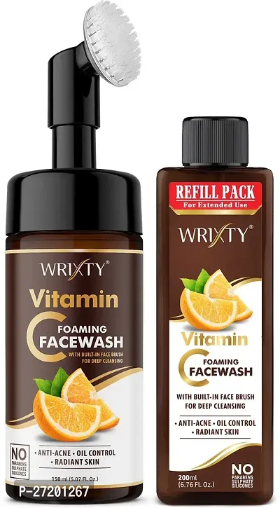 Vitamin C Foaming Facewash For All Skin Types With Built-In Brushand Refill Pack Pack Of 2-thumb0