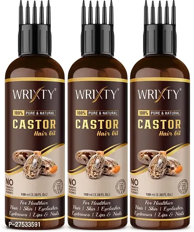 Premium Cold Pressed Pure Castor Oil To Support Hair Growth Conditioning Hair Thickening Lustre And Shine Anti-Hair -100 Ml Each, Pack Of 3-thumb0