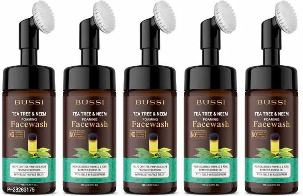 Tea Tree And Neem Foaming Face Wash With Built-In Deep Cleansing Brush-150 ml Each, Pack Of 5