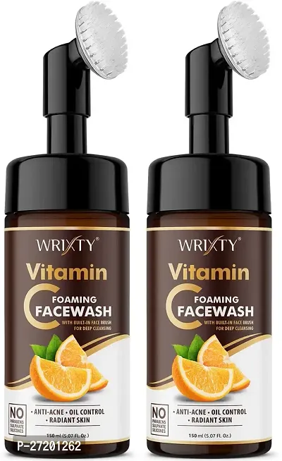 Brightening Vitamin C Foaming Face Wash With Built-In Face Cleanser Brush For Deep Cleansing, Bright Beauty Pack Of 2