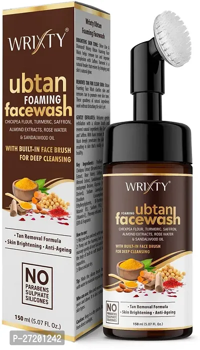 Ubtan Foaming Face Wash With Brush With Sandal Wood Oil ,Turmeric And Saffron For Skin Brightening ,Tan Removal ,Deep Cleansing .-thumb0