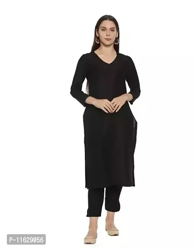 Women Cotton Silk Solid Straight Kurta with Bottom Set-thumb0