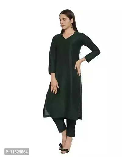 Women Cotton Silk Solid Straight Kurta with Bottom Set-thumb0