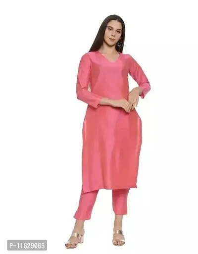 Women Cotton Silk Solid Straight Kurta with Bottom Set