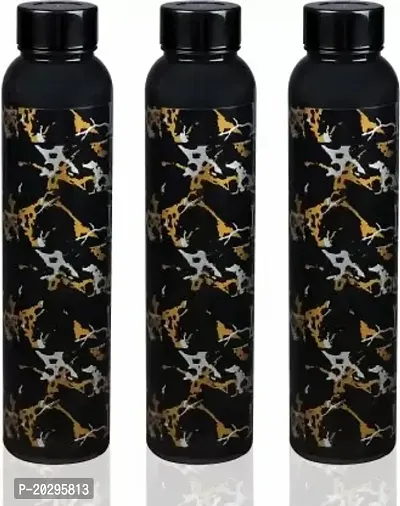 venimall Black Gold Print Water Bottle For Fridge, For Home Office Gym School Boy 1000 ml Bottle  (Pack of 3, Multicolor, Plastic)