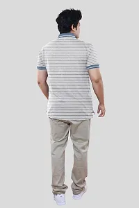 Mens Blue Fashion Striped Cotton Polo T-Shirt-thumb3