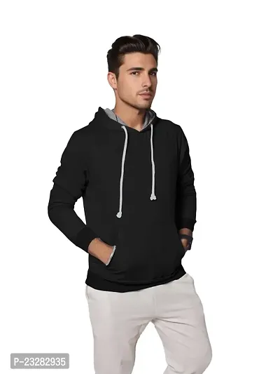 Rad prix Men Solid Black Cotton Sweatshirt with Hoodie-thumb0