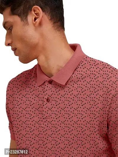 Men Red Ditsy Printed Polo T-Shirt-thumb0