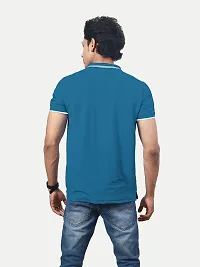 Rad prix Men Solid Blue Cotton Contrast Tipping Polo T-Shirt-thumb3