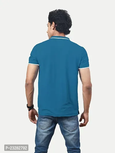 Rad prix Men Solid Blue Cotton Contrast Tipping Polo T-Shirt-thumb4