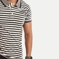 Stylish Black Striped Cotton Polos For Men-thumb2