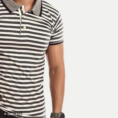 Stylish Black Striped Cotton Polos For Men-thumb3