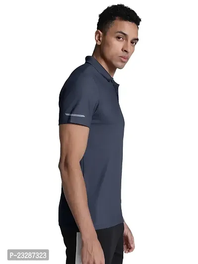 Men Basic Navy Polyester Polo T-Shirt