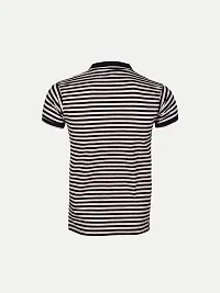 Mens Black Fashion Striped Cotton Polo T-Shirt-thumb3