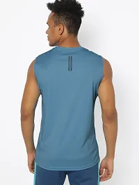 Rad prix Men Blue Textured Sleeveless Sports T-Shirt-thumb3