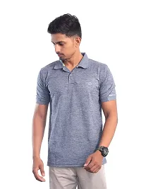 Men Basic Blue Polyester Polo T-Shirt-thumb1