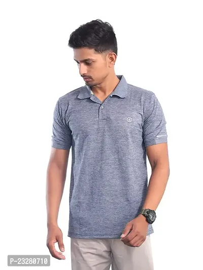 Men Basic Blue Polyester Polo T-Shirt-thumb2