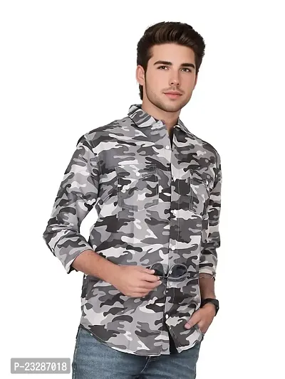 Rad prix Men Grey Camouflage Full Sleeve Shirt