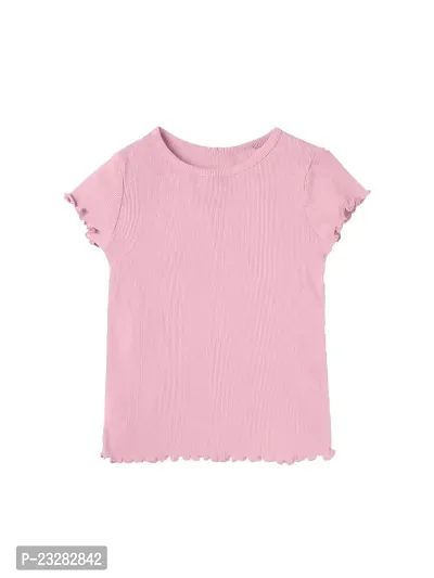 Rad prix Teen Girls Pink Lettuce-Hem Crew Neck T-Shirt