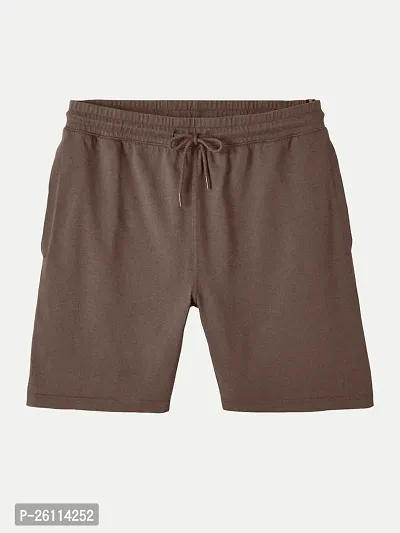 Mens Coffee Brown Solid Knitted Casual Shorts-thumb5