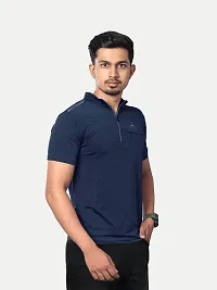 Rad prix Men Navy Active wear Zipper Half Sleeve T Shirt-thumb1